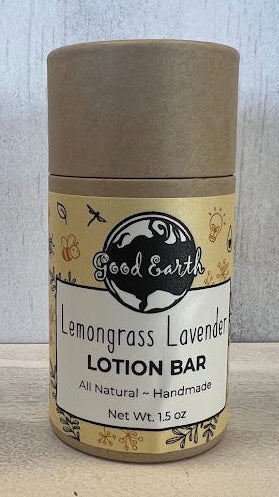 Lemongrass Lavender lotion bar in an eco-friendly container.