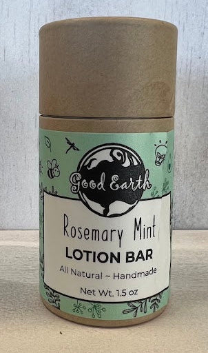 Rosemary Mint lotion bar in an eco-friendly cylindrical container.